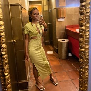 Green color lock cutout dress